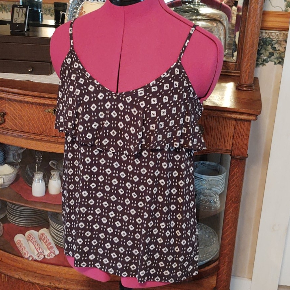 Gap Ruffle Spaghetti Strap Navy/White Top XS